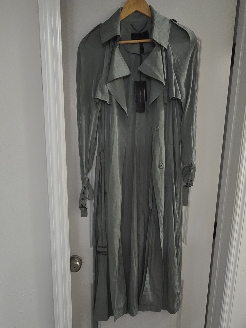 BCBG Long Sage Green Trench Coat